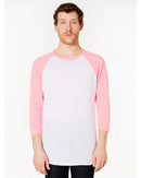 BB453W American Apparel 3/4-Sleeve Raglan T-Shirt White/Neon Heather Pink S Like New