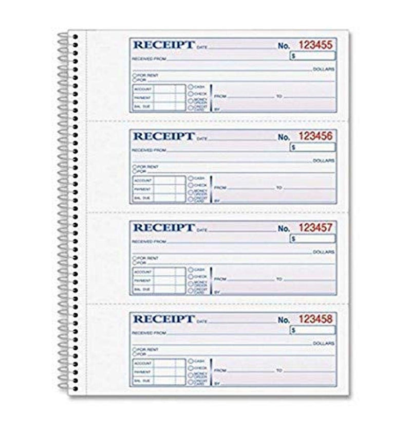 ADAMS MONEY AND RENT RECEIPT BOOK 2-PARTS RECEIPTS 7-5/8" X 11" - WHITE/CANARY - Brand New