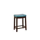 Linon Claridge Backless Counter Stool Blue Faux Leather Wood Frame Brown - Brand New