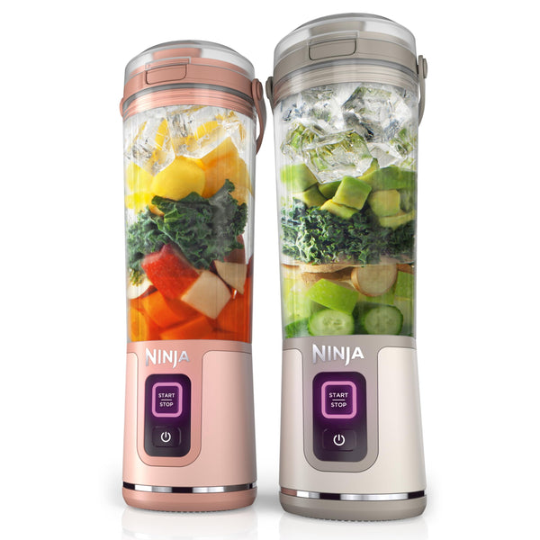 Ninja BC155PS Blast Two-Pack Portable Blender Cordless 18oz - Peach & Stone - Like New