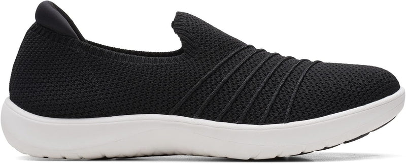 CLARKS WOMEN'S ADELLA STEP SNEAKER - SIZE: WOMEN 8.5 WIDE - BLACK (Black Knit) - Like New