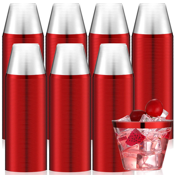 Patelai 200 Pcs Rimmed Plastic Cups 9 oz Disposable Wine Glasses Heavy Duty - Brand New