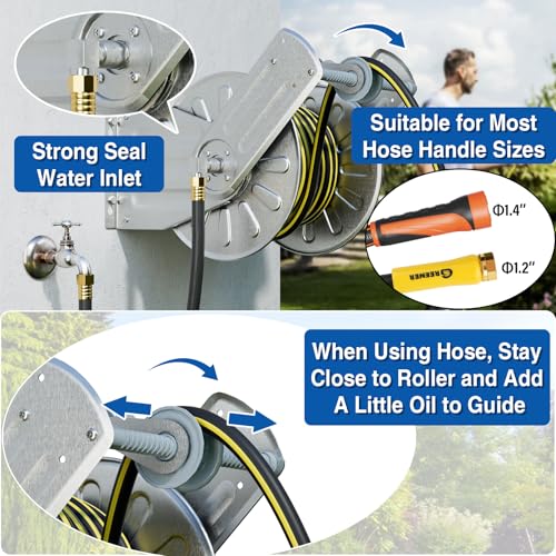 GREENER STAINLESS STEEL HOSE REEL OUTSIDE WALL MOUNT GARDEN HOSE REEL - SILVER - Like New