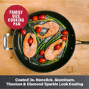 GRANITESTONE 14" NONSTICK FAMILY FRY PAN WITH HELPER HANDLE - BLACK - Brand New