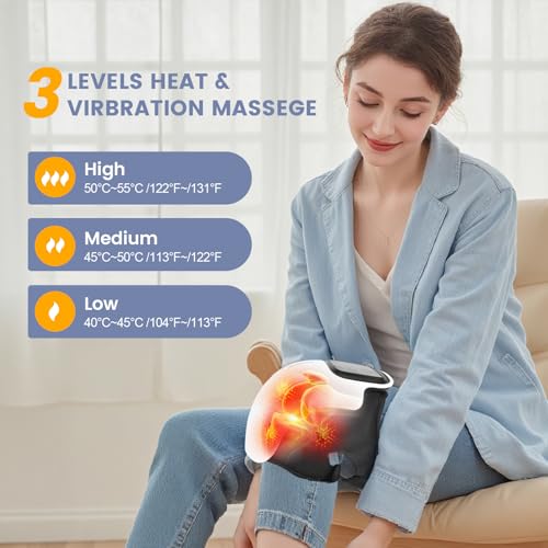 POKYTCOX LARGE LED SCREEN CORDLESS KNEE MASSAGER WITH HEAT AND VIBRATION - WHITE - Like New