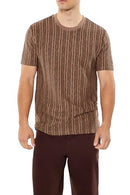 01323837 FOREVER 21 MEN'S TEXTURED VERTICAL-STRIPED TEE MEN L BLACK BROWN - Like New