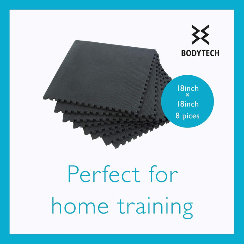 BODYTECH PUZZLE EXERCISE MAT INTERLOCKING FOAM TILE MATS 18X18X½ THICK 8 - BLACK - Brand New