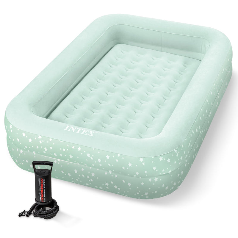 INTEX KIDS TRAVEL AIR MATTRESS INFLATABLE BED HAND PUMP 66810EP - MINT GREEN - Brand New