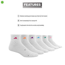 5141549A ADIDAS WOMEN ATHLETIC CUSHIONED 6-PACK ANKLE SOCKS WHITE SIZE 5-10 - Brand New