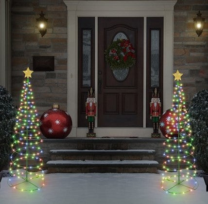 TOUCH OF ECO MERRYLITE SOLAR LED 4FT METAL CHRISTMAS TREE, 2PACK, MULTI-COLORED - Like New