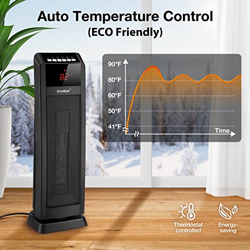 GIVEBEST SPACE HEATER 24" CERAMIC TOWER REMOTE CONTROL - BLACK - Like New