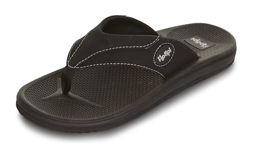 FLOOPI FLIP FLOPS FOR MEN TEXTURE SOFT EVA FOOTBED MEN BEACH SANDALS BLACK 12 - Brand New