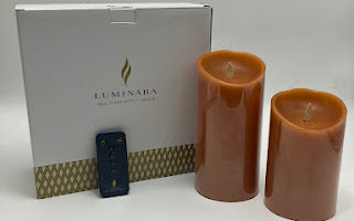 LUMINARA 2-PACK FLAMLESS CANDLE, HEIGHT 5" & 7" - RUST - Like New