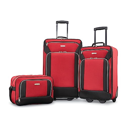 AMERICAN TOURISTER FIELDBROOK XLT SOFTSIDE LUGGAGE 3-PIECE SET - RED/BLACK - Like New