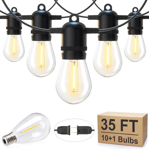 Brightown Outdoor String Lights 35FT with 10 Edison Bulbs - Black - Like New