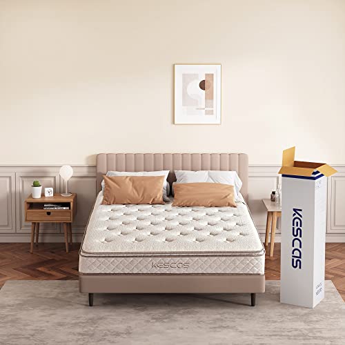 KESCAS 12 INCH MEMORY FOAM HYBRID QUEEN - CREME - Like New