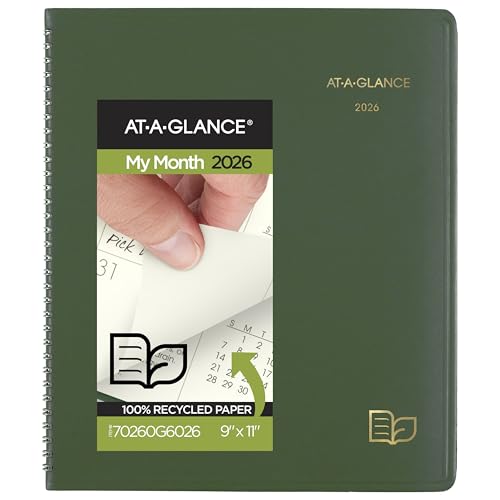AT-A-GLANCE 2026 PLANNER MONTHLY 9" X 11" LARGE RECYCLED GREEN 70260G6026 - Brand New