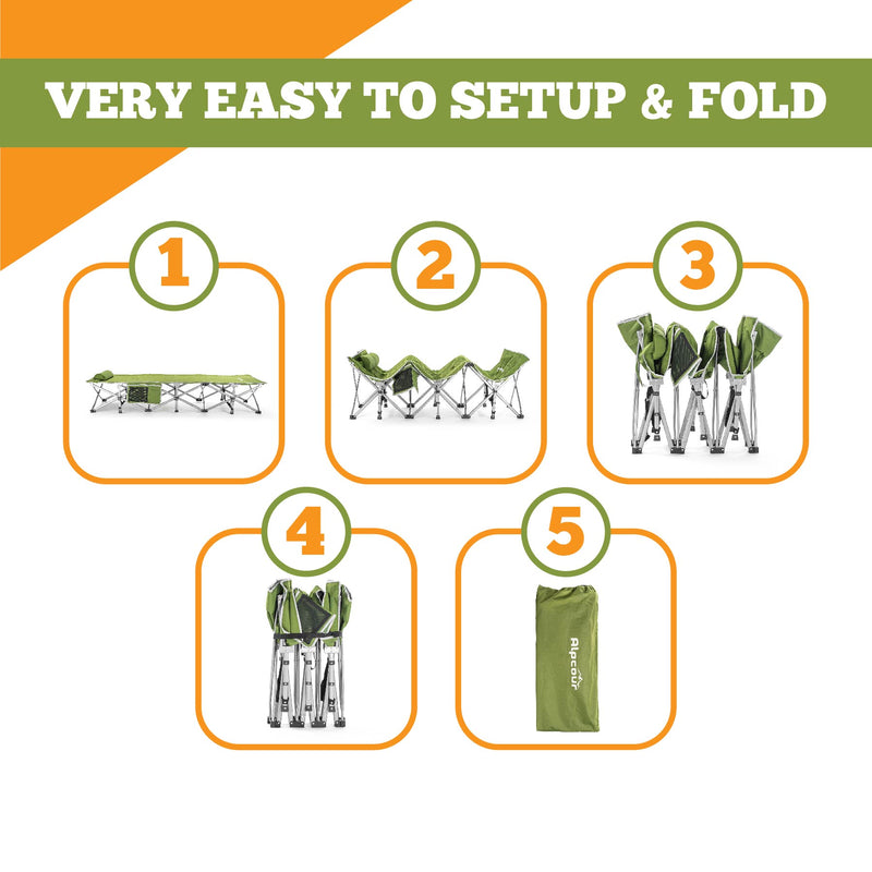 ALPCOUR FOLDING CAMPING COT – LARGE – SMALL COLLAPSING - ARMY - Scratch & Dent