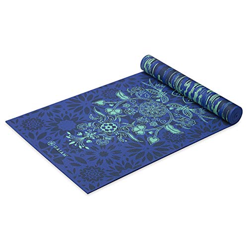 GAIAM YOGA MAT - PREMIUM 6MM PRINT REVERSIBLE EXTRA THICK NON SLIP - BLACK/BLUE - Brand New