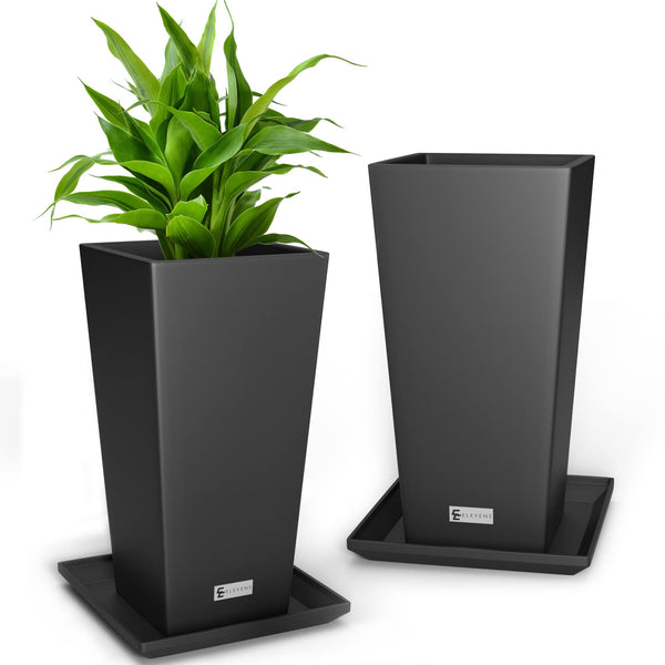 ELEVENS TALL PLANTERS 30 INCH TAPERED SQUARE PLANTERS GARDEN FLOWER POTS - BLACK - Like New