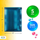 ABC Blue Metallic Bubble Mailers 12 x 17 Inches 5 Pack Aluminum Foil - Brand New