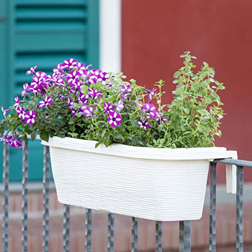 APOLLO EXPORTS INTERNATIONAL AP-30312 23.5" RAILING PLANTER, RATAN LOOK - WHITE - Like New