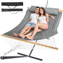 EVERYFUN 2 PERSON OUTDOOR HAMMOCK WITH STAND COTTON ROPE HAMMOCK DC300 - GRAY - Like New