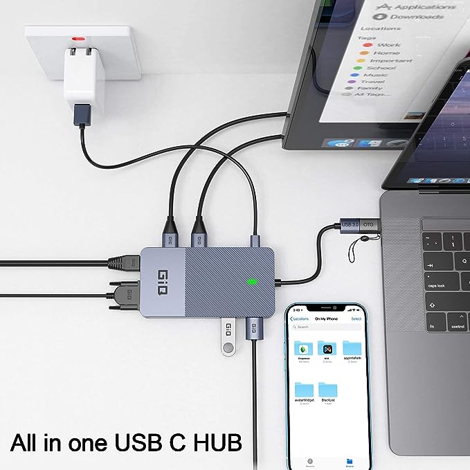 USB Docking Station GIQ USB C hub USB 3.0 to Dual HDMI - Scratch & Dent