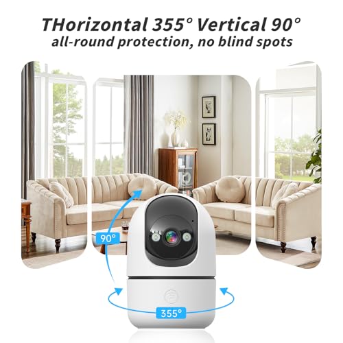 JWQPO Indoor Camera 5G, 2.4G WiFi Security Instant 911 Alert, 360° Pan/Tilt - Like New