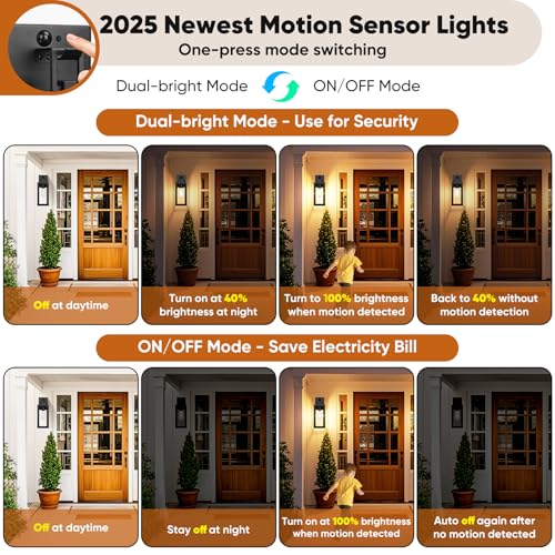 BESLOWE 14” UPGRADED MOTION SENSOR OUTDOOR WALL LIGHTS, BLACK, 2 PACK - Like New