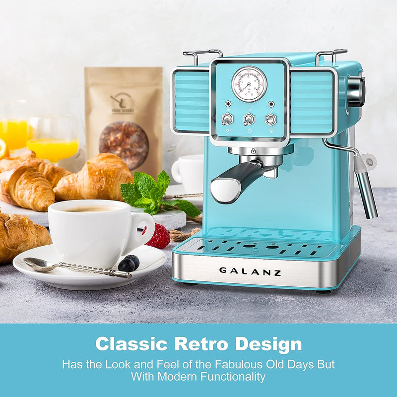 Galanz Retro Espresso Machine with Milk Frother 1350W, 1.5L - BEBOP BLUE - Like New