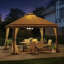 SUNJOY PENDLETON 10.5 X 13 FT 2-TIER STEEL GAZEBO, TAN & BROWN - Like New