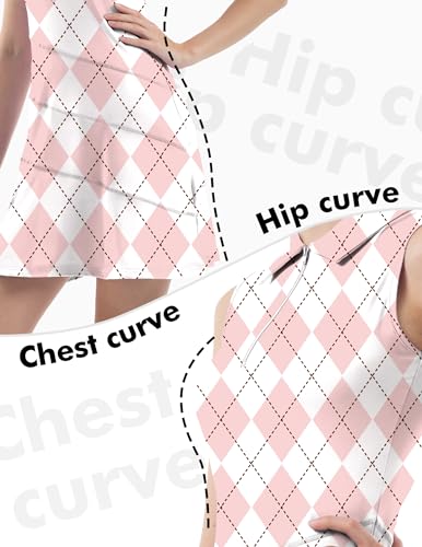FKEEP WOMEN TENNIS GOLF DRESSES SHORTS V-NECK ACTIVEWEAR PINK CHECKERBOARD S - Brand New