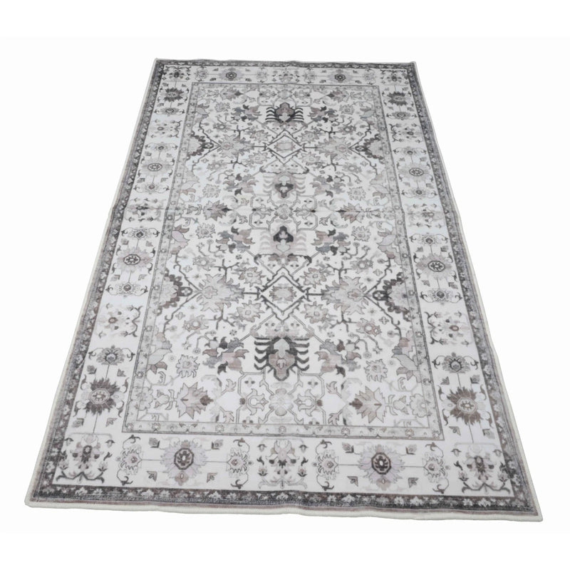 BIBB HOME 4FTX6FT WASHABLE FLANNEL PRINTED AREA RUG LATEX BACK - IVORY GRACE - Brand New
