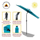 FLAME&SHADE 9FT HALF ROUND SOLAR POWEREDOUTDOOR MARKET UMBRELLA - AQUA BLUE - Like New