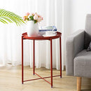 HollyHOME Tray Metal End Table, Sofa Table Small Round Side Tables - Brick Red - Brand New