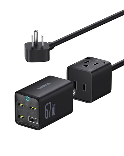 BASEUS CHARGING STATION 67W 5 IN 1 DETACHABLE TRAVEL POWER STRIP USB C - BLACK - Like New
