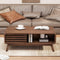 Coffee Table,Mid Century Modern Table with Storage,Sliding Fence Door,Walnut - Like New