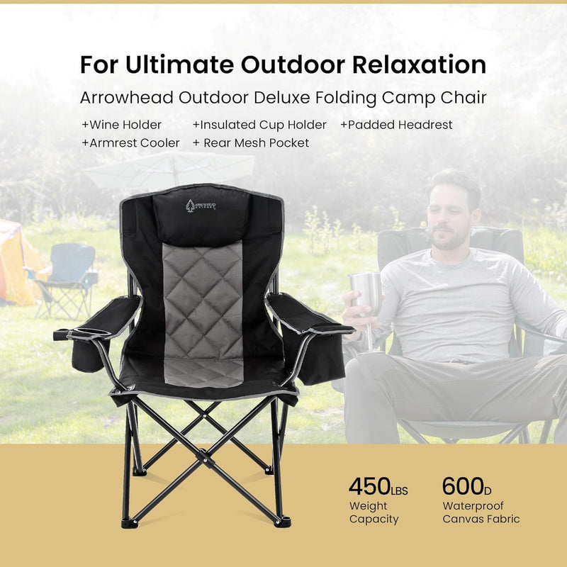 ARROWHEAD OUTDOOR PORTABLE FOLDING CAMPING CHAIR HEAVY-DUTY - - Scratch & Dent