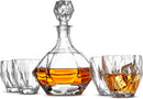 FineDine 5-Piece European Style Whiskey - Decanter & 4 Glasses FD-G801 - Clear Like New