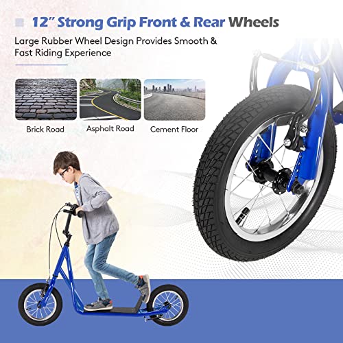 GOPLUS YOUTH KICK SCOOTER KIDS KICK SCOOTER W/ 12-INCH WHEELS 8+ - BLUE - Like New