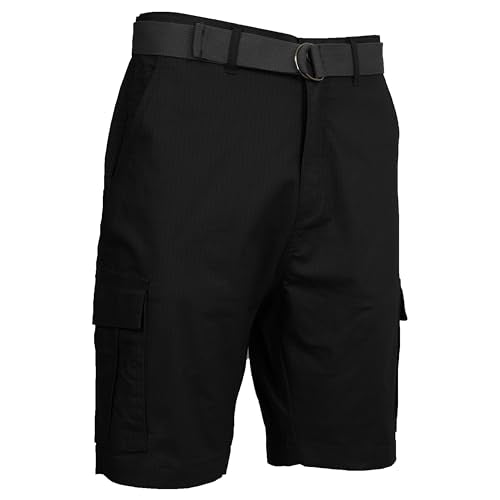 GALAXY BY HARVIC COTTON STRETCH RIPSTOP CARGO SHORTS WITH BELT SIZE 34 BLACK - Brand New