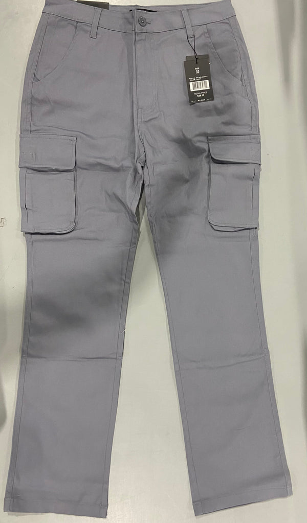 BLU ROCK MEN'S FLEX STRETCH COTTON CARGO PANTS, SIZE 32 - GRAY - Brand New