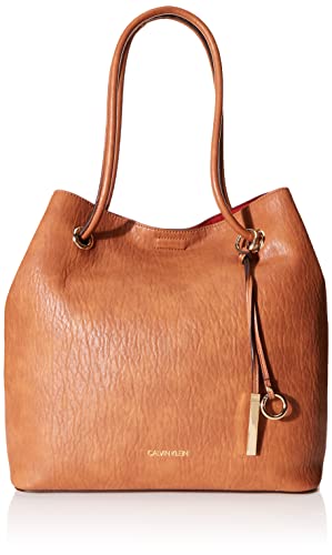 CALVIN KLEIN GABRIANNA BUBBLE LAMB NORTH/SOUTH KEY ITEM TOTE H7GBZ7FQ - CARAMEL - Brand New