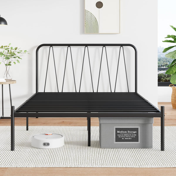 NOVILLA 14" Metal Platform Bed Frame w/ Modern Headboard Easy Assembly - Black - Like New