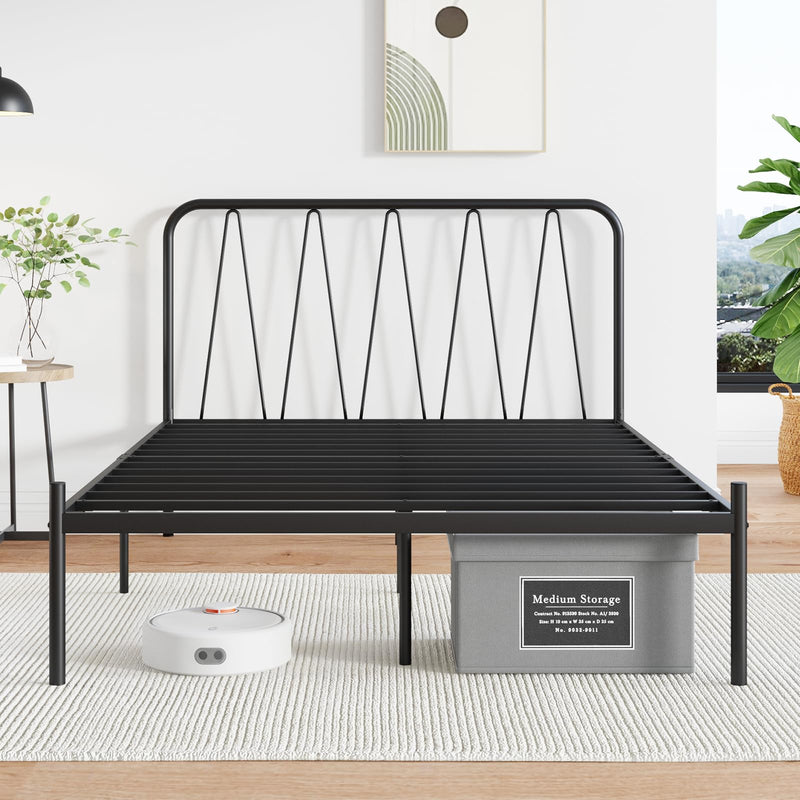 NOVILLA 14" Metal Platform Bed Frame w/ Modern Headboard Easy Assembly - Black - Like New
