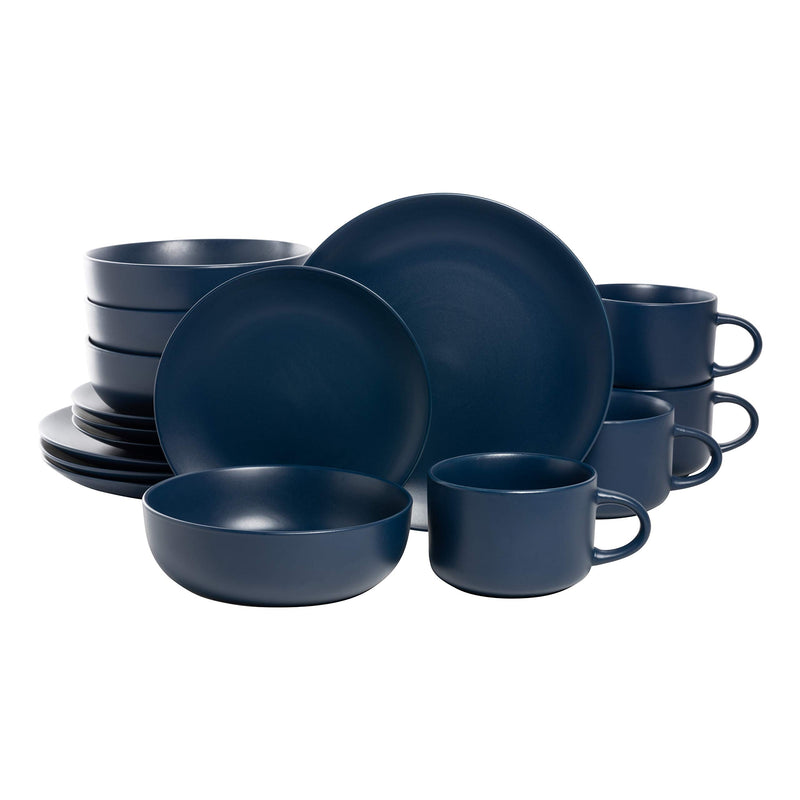 10 Strawberry Street Wazee Matte Coupe Dinnerware Set 16 pc WM-16-DRKBLU - Blue - Like New
