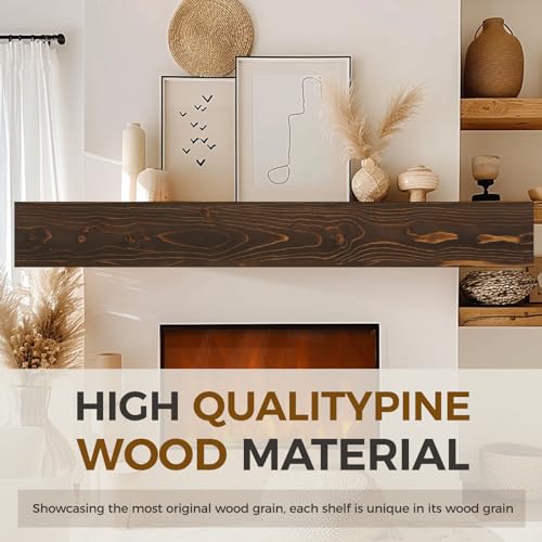YLYHSST FIREPLACE MANTEL HANDMADE 6'' THICK WALL, 72" RUSTIC WOOD SHELF - HOLLOW - Like New