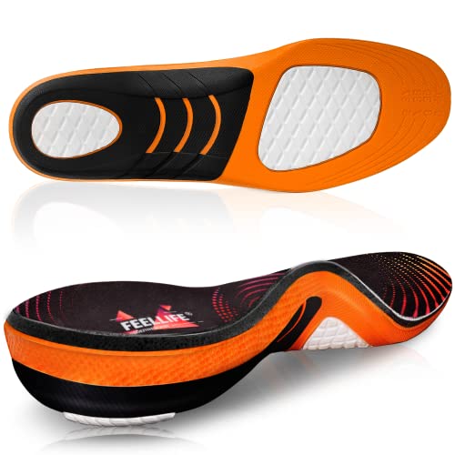 FEELLIFE PLANTAR FASCIITIS RELIEF SHOE INSOLES, MEN 6-10/WOMEN 7-11 - BLACK/RED - Like New