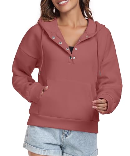 FKEEP WOMEN HOODIES CASUAL BUTTON DOWN SWEATSHIRT DRAWSTRING FASHION RED S - Brand New